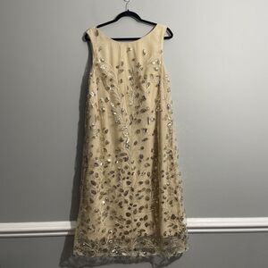 Mother of the Bride Gold Sequin Embroidered Formal Dress Size 14 – Elegant Lined